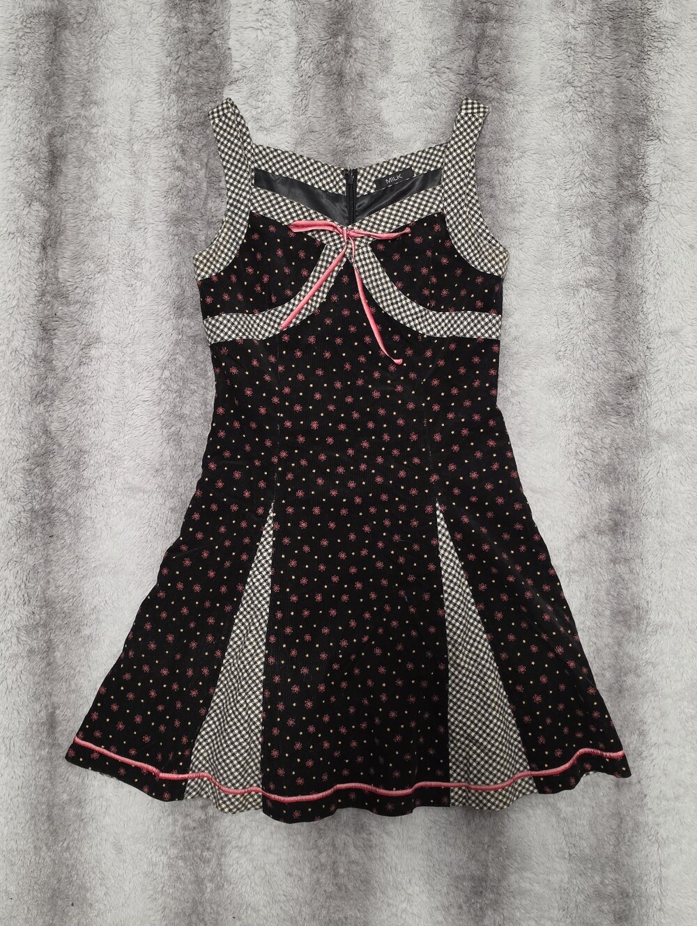 Gingham Polka Dot Mixed Pattern Japanese Jfashion Babydoll Mini Dress MILK